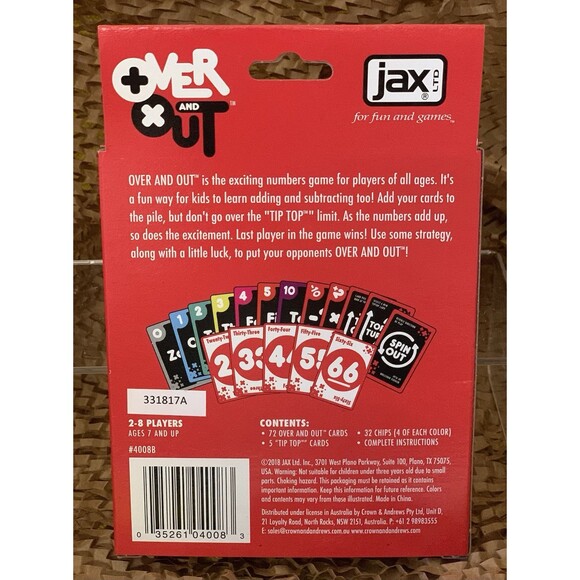 Jax Over and Out Family Fun ages 7+ for 2-8 Players Numbers Card Game New - Picture 2 of 2